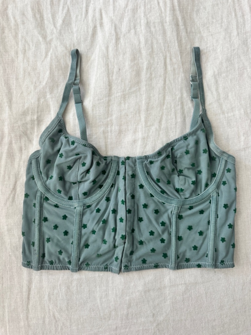 Urban Outfitters Green Velvet Star Mesh Corset